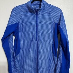 Antigua Blue Geometric 1/2 Zip Pullover Golf Shirt with Mock Neck